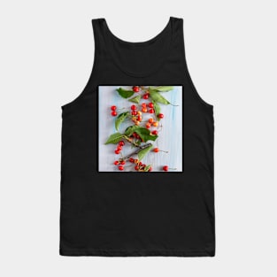 bowl with red cherries food background art Tank Top